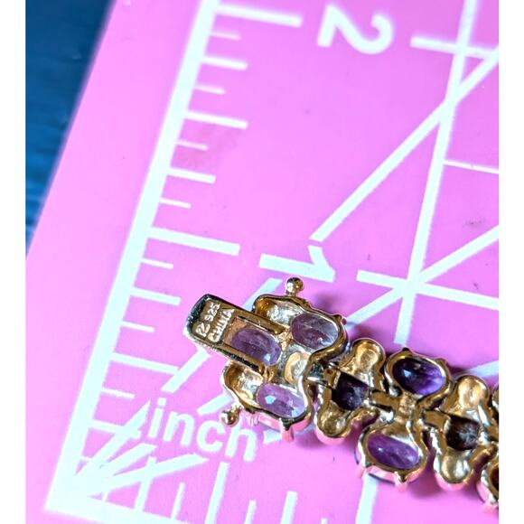 Vintage 925 Sterling Silver Gold Vermeil Multi Gemstone Tennis Bracelet - Picture 5 of 10